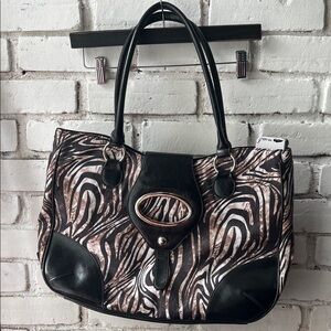 Stylish Zebra-Print Tote Bag in Black and Taupe